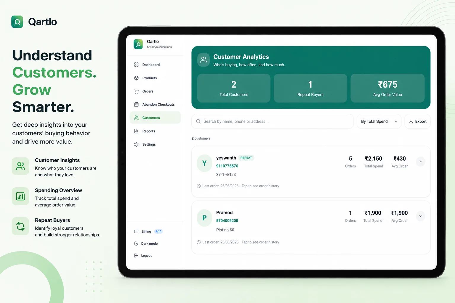 Qartlo Customers view