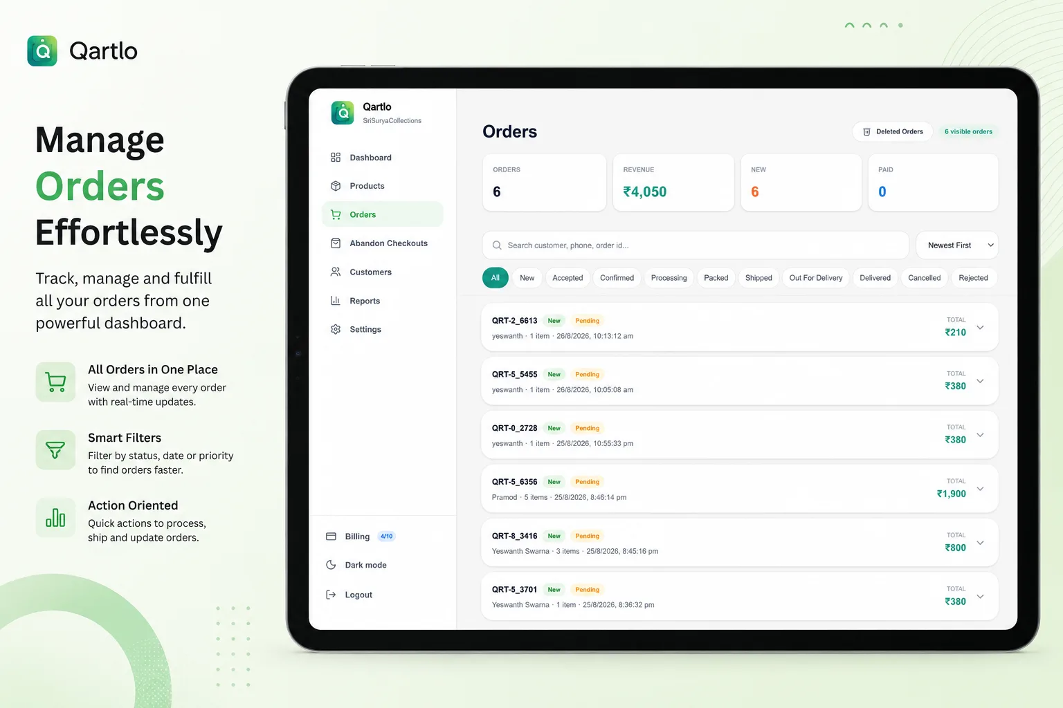 Qartlo Orders view